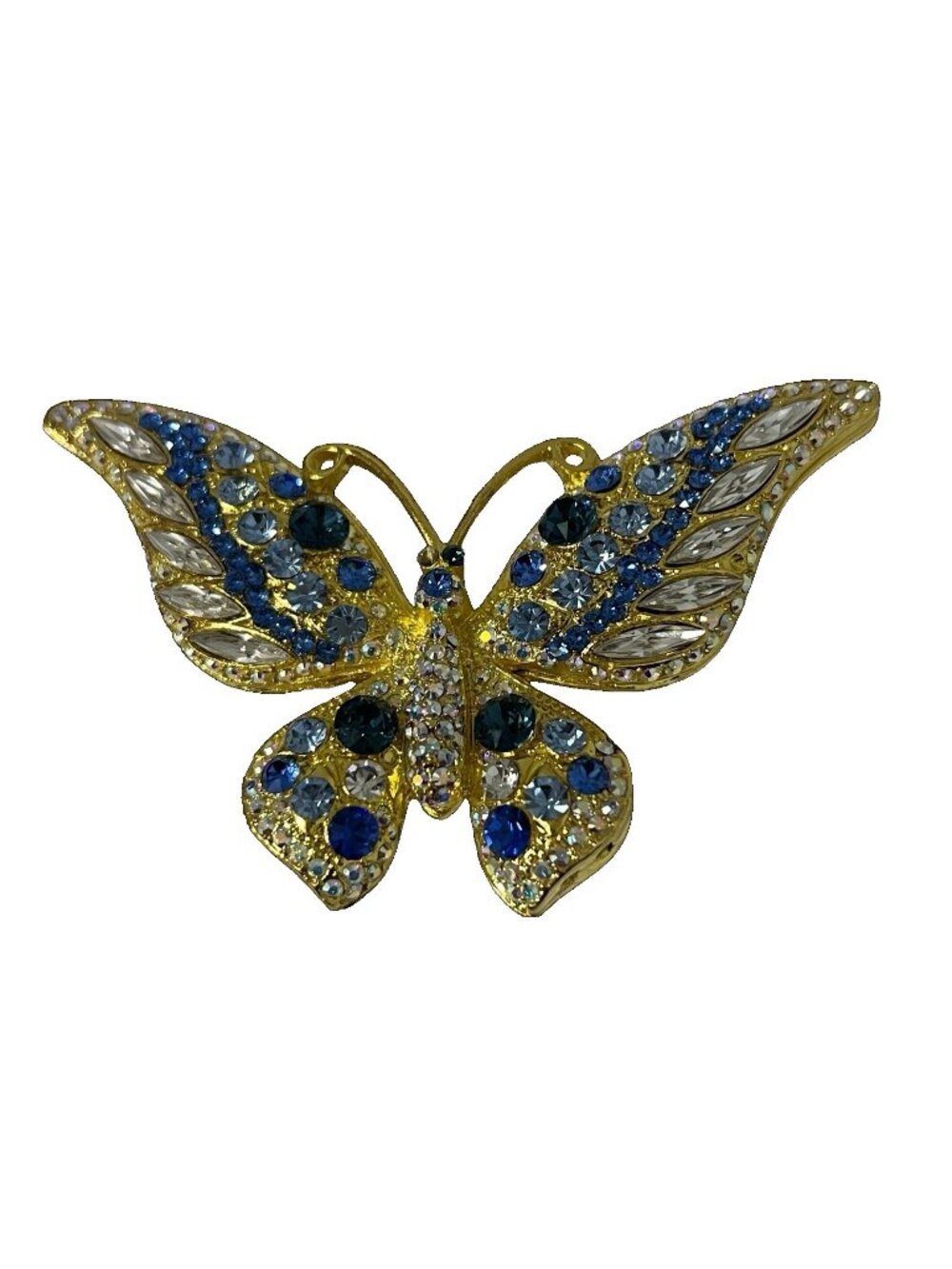 Isabella Adams Gold Tone Butterfly Brooch Pin Cobalt Sapphire Blue Rhinestone